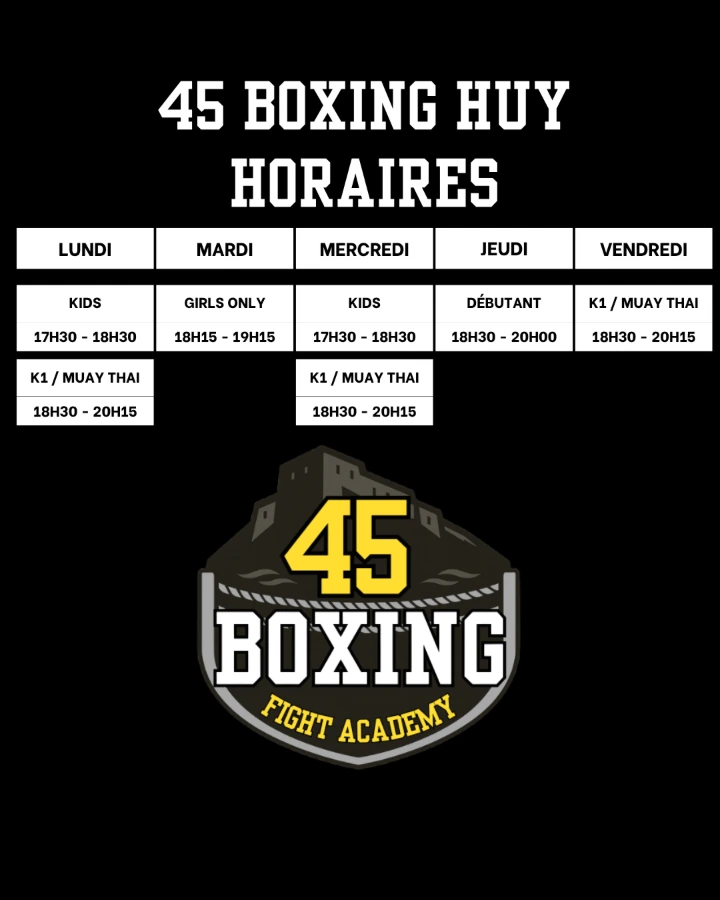 horaires kickboxing Huy 45 Boxing Muay Thai Olimpboxe